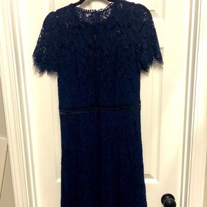 Navy Lace Holiday Cocktail A-line Dress